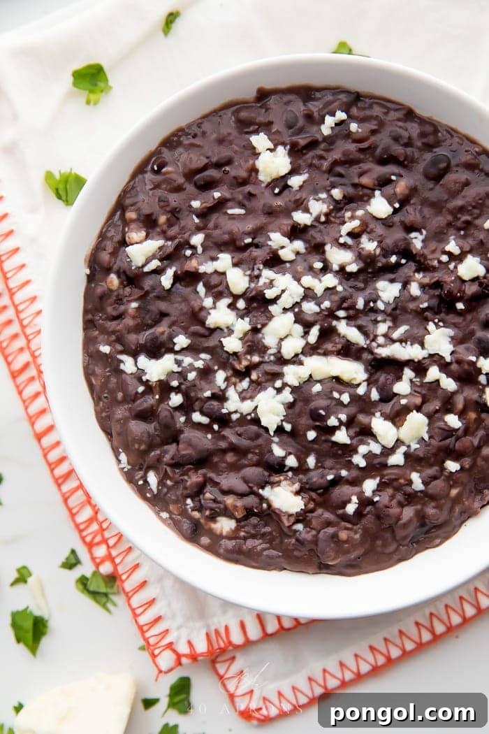 vegan protein sources Bowl of refried black beans with queso fresco