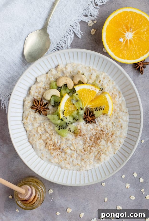 vegan protein sources overhead shot of a bowl of morning oats as an example for vegan protein sources