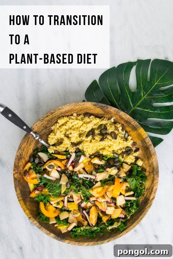 Blog Graphic for How to Become Vegan blog post - a vibrant vegan bowl with colorful vegetables, grains, and legumes.