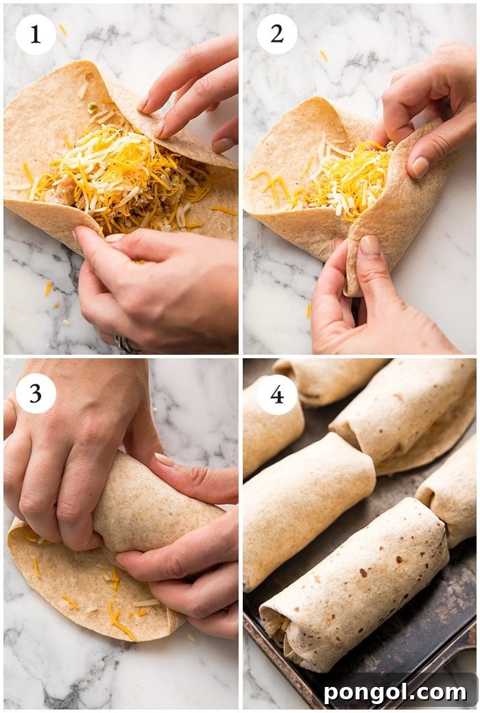 photo collage showing how to roll a freezer breakfast burrito