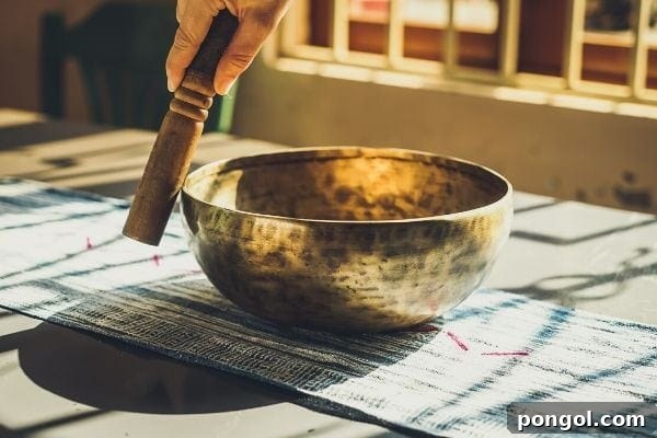 Quick Calm for Holiday Chaos 8 side view of a golden Tibetian singing bowl on a table
