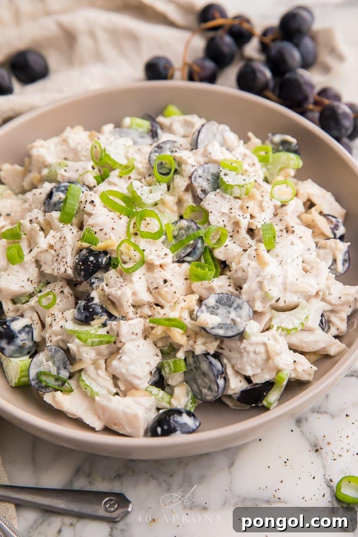 A beautifully presented bowl of Whole30 chicken salad, artfully arranged in a rustic ceramic bowl, showcasing its vibrant ingredients.