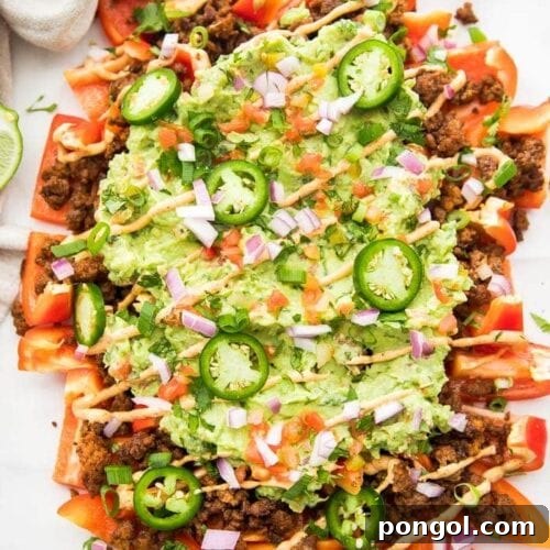 Top shot of bell pepper nachos ready to eat