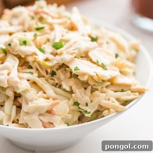 Healthy coleslaw in a white bowl