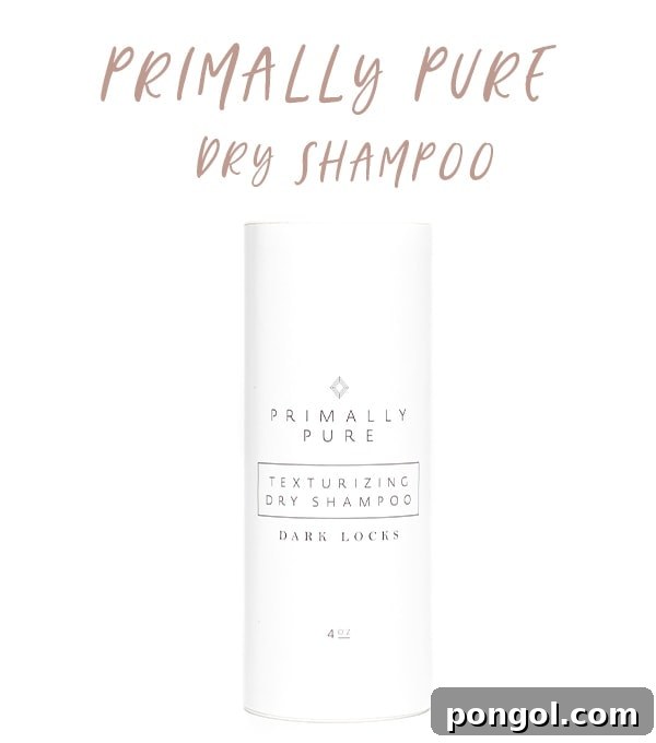 Primally Pure Natural Dry Shampoo in powder form, a clean beauty essential for refreshing hair post-workout.