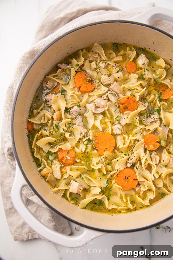 Flavorful Whole30 Dinner Ideas 47 A pot of leftover turkey soup in a Dutch oven.