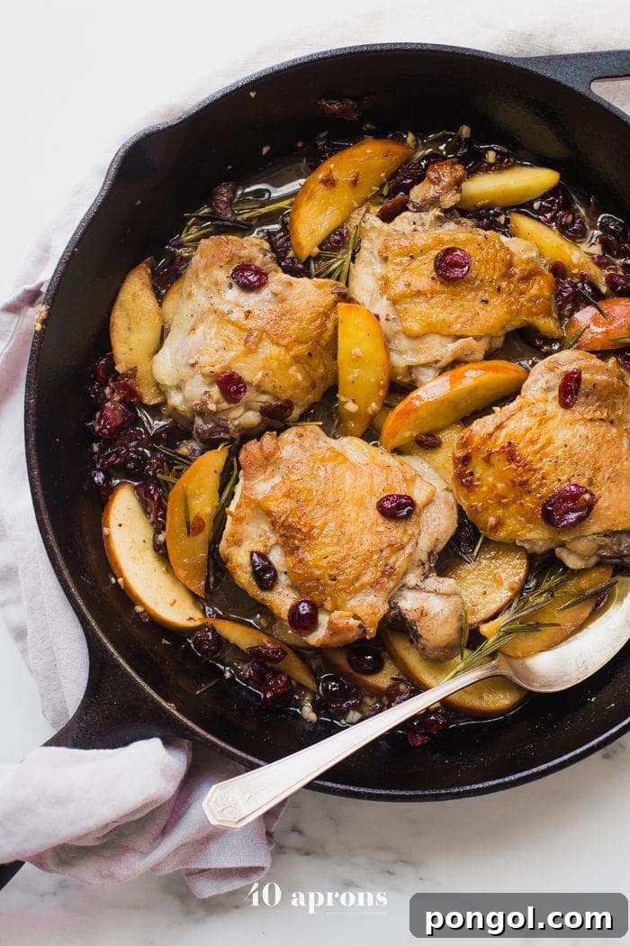 Flavorful Whole30 Dinner Ideas 16 Paleo cranberry apple chicken thighs garnished with fresh rosemary.