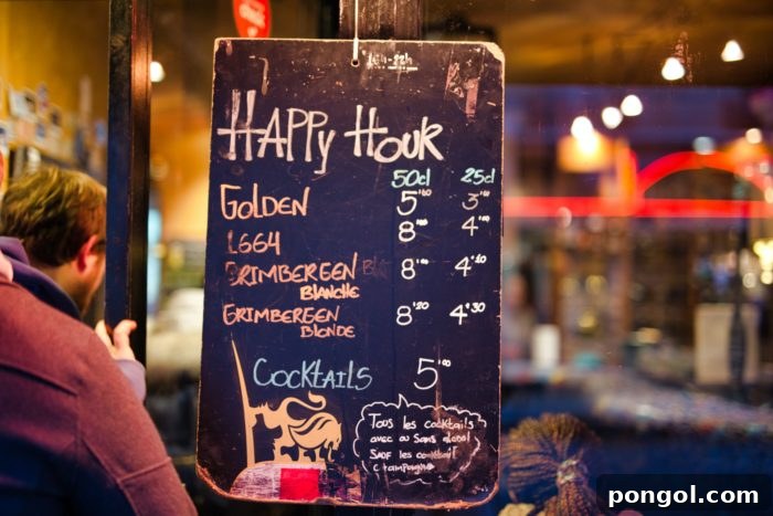 Menu for a virtual happy hour with drinks and snacks