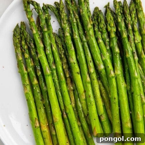 A plate of perfectly air fried asparagus ready to be served