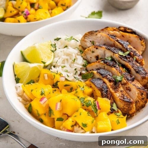 Jerk Chicken Bowls with Mango Salsa and Coconut Rice