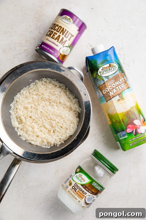 All ingredients combined in a saucepan for coconut rice
