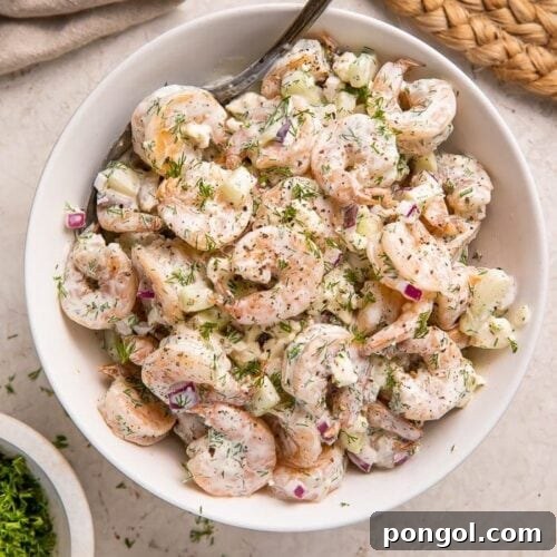 Finished creamy shrimp salad ready for serving