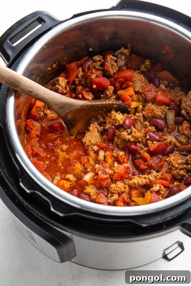 Ultimate Instant Pot Turkey Chili 8 Instant Pot lid on chili for pressure cooking