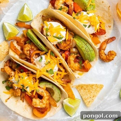 Zesty Lime Shrimp Fajitas 4 Delicious homemade shrimp fajitas ready to serve