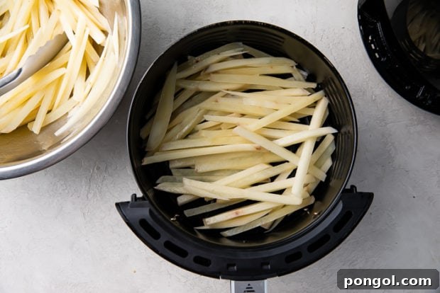 Step 4: Air frying potatoes in a single layer.