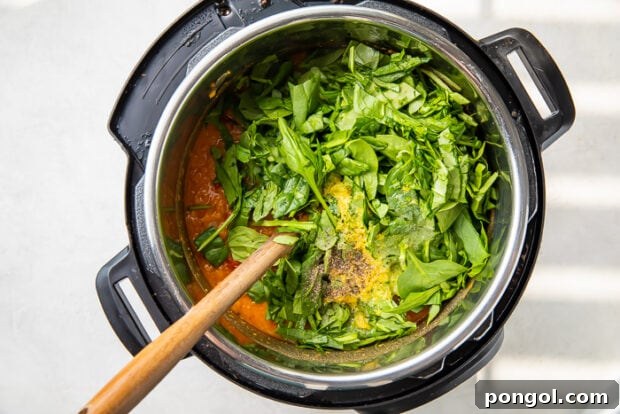 Instant Pot lentil soup with spinach