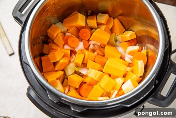 Sautéing vegetables for butternut squash soup