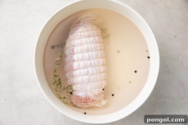 Brining turkey breast in a sealed bag with fresh herbs and garlic