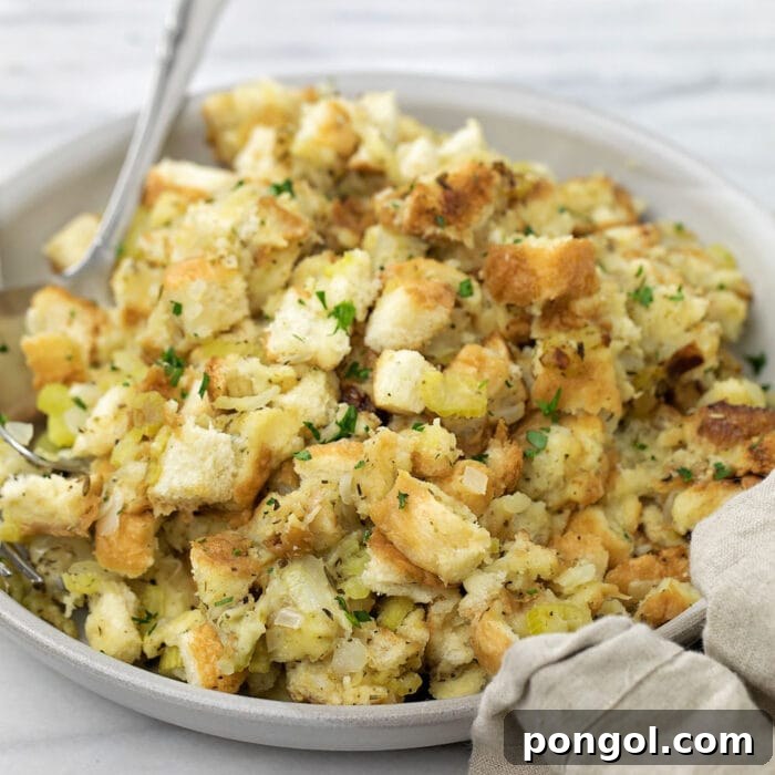 Stress-Free Thanksgiving: 19 Instant Pot Dishes 6 A savory Instant Pot stuffing, cooked to golden perfection with herbs and vegetables, served in a rustic dish, promising a moist and flavorful texture.