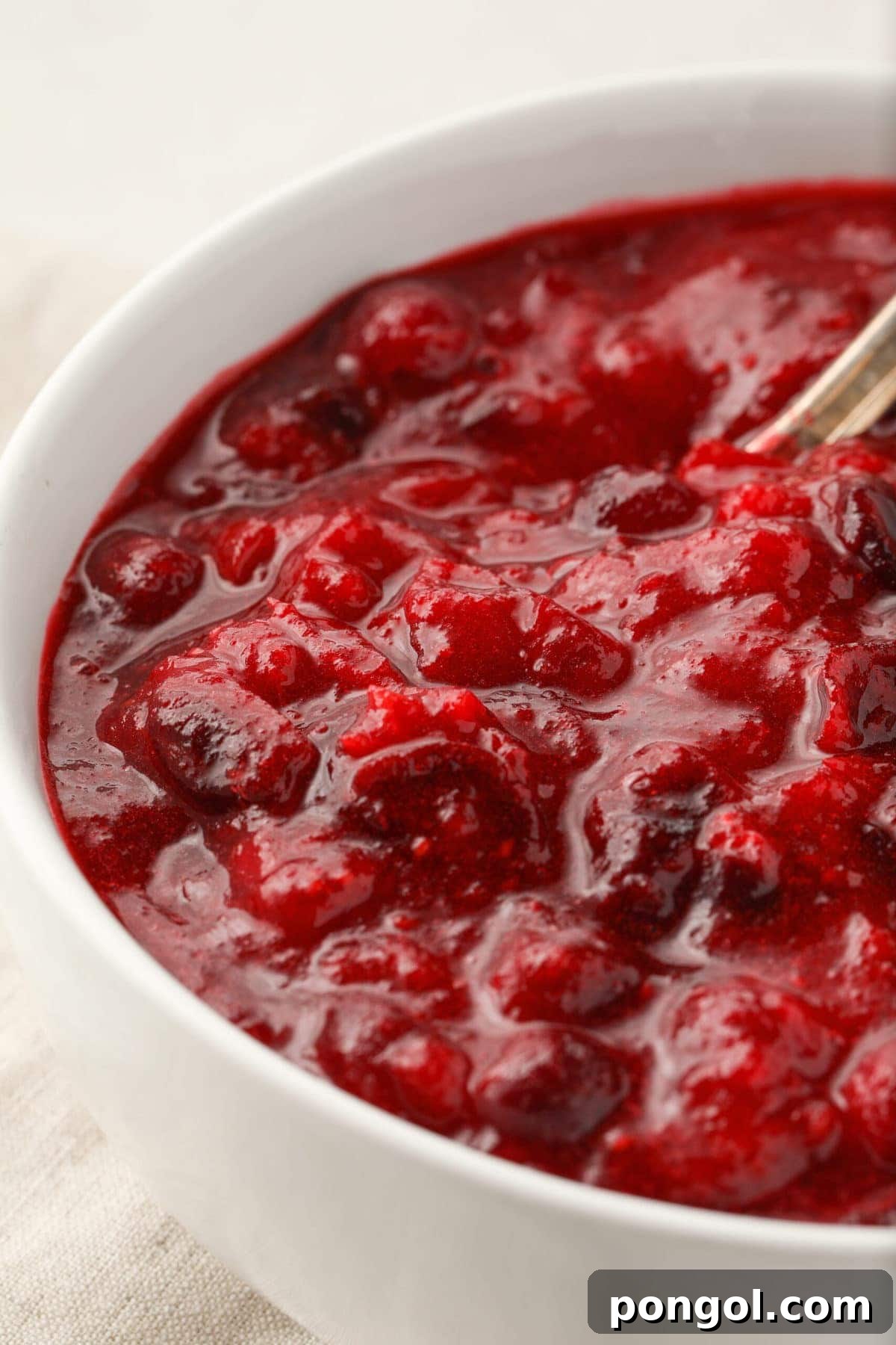 White serving bowl with keto cranberry sauce