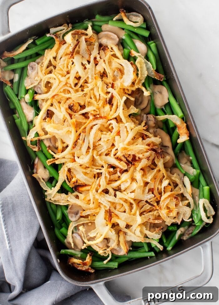 Fried onion topped green bean casserole