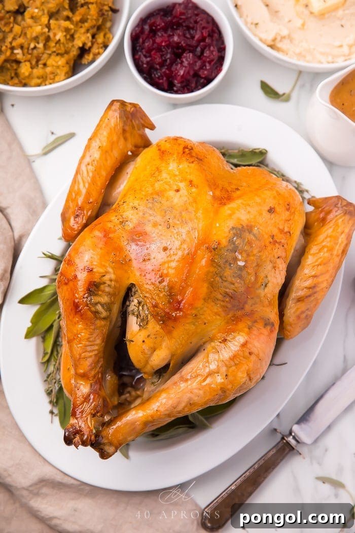 Whole roasted turkey on a Thanksgiving table