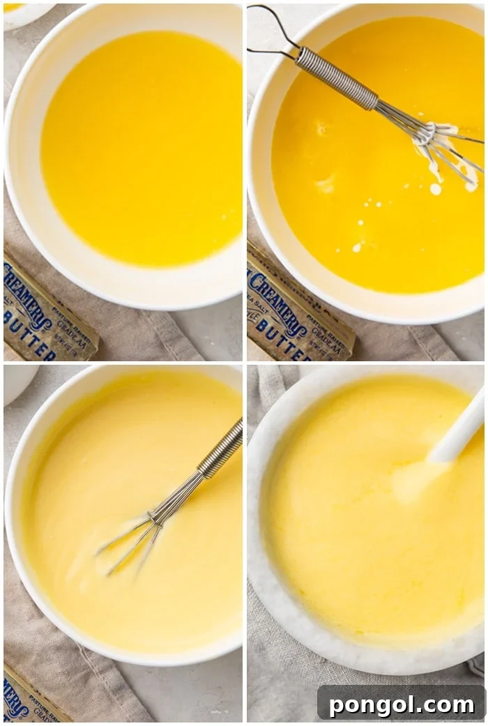 Quick Microwave Hollandaise 6 4 step hollandaise sauce process showing ingredients, mixing, microwaving, and finished sauce