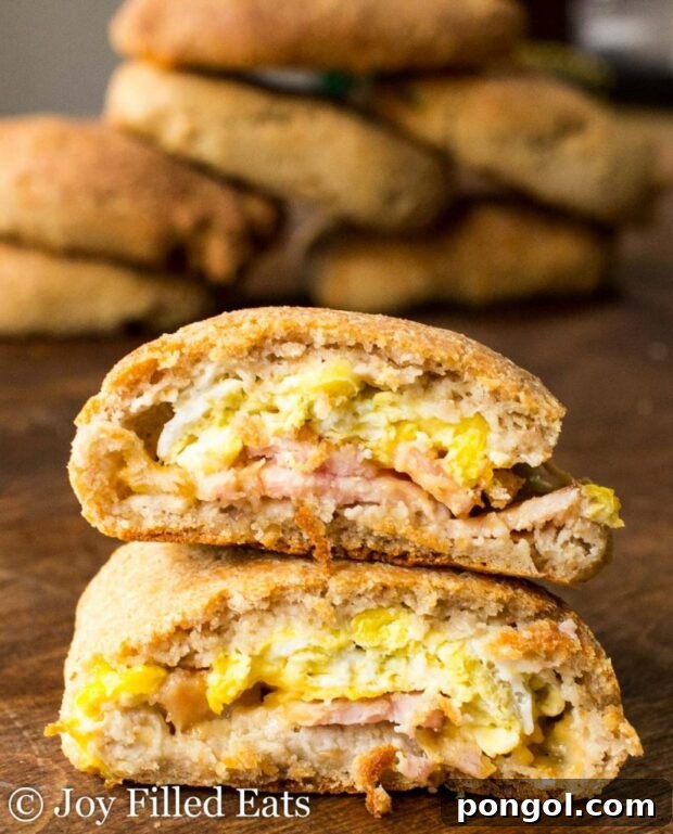 Savory Keto Breakfast Pockets filled with ham and egg, ready for a quick meal.