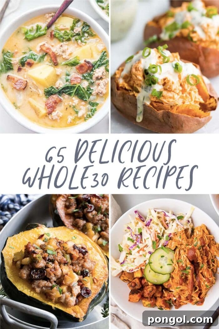 New Year, New You: 65 Satisfying Whole30 Meals 2 A vibrant graphic showcasing 65 delicious and healthy Whole30 recipes.