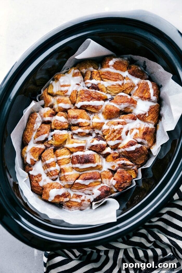 Vegetarian crockpot monkey bread in a crockpot dish
