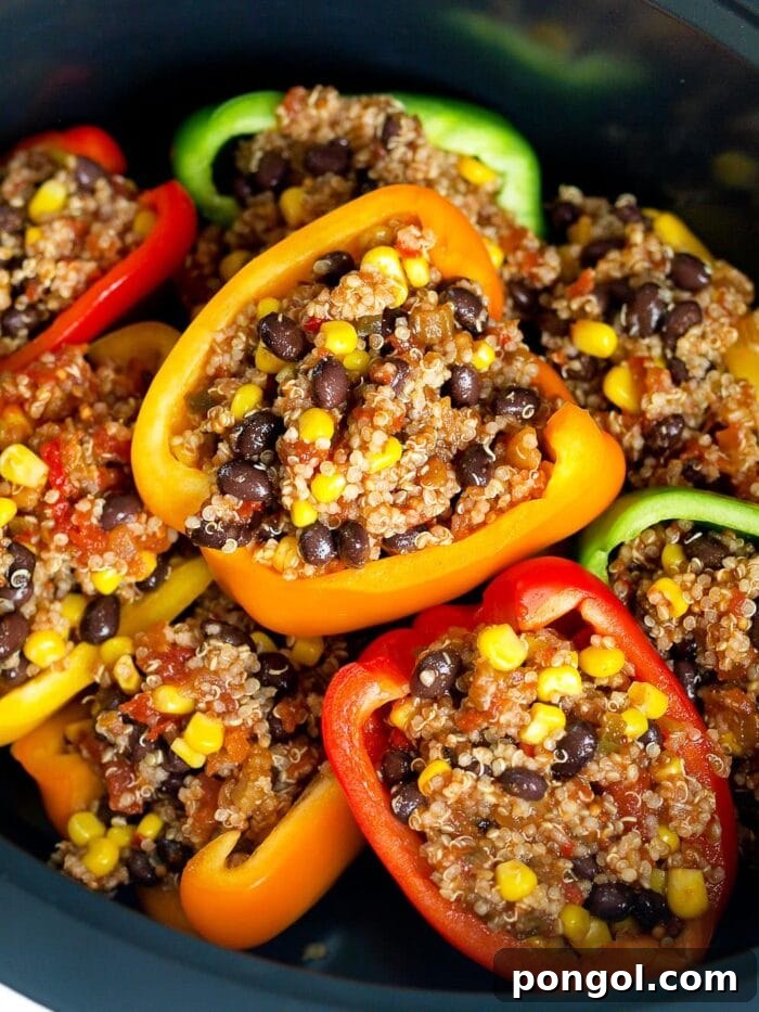 Slow cooker vegetarian stuffed bell peppers
