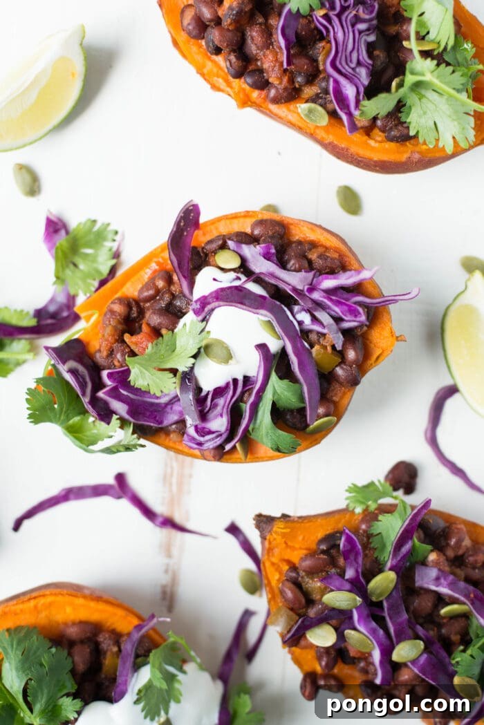 Vegetarian slow cooker black bean stuffed sweet potatoes