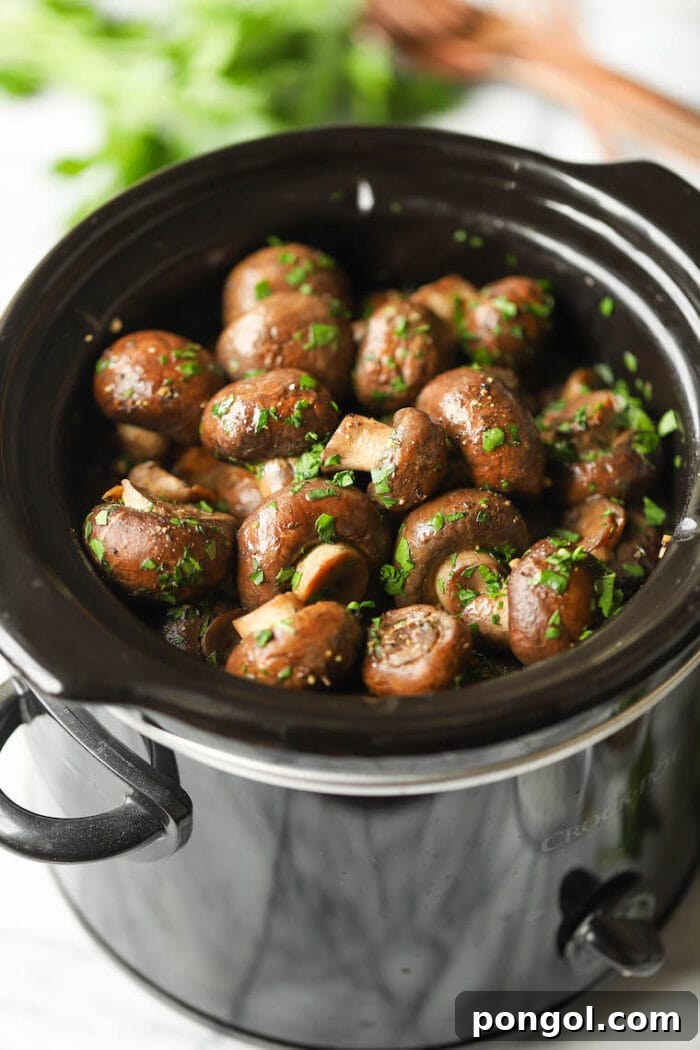 Roasted mushrooms in a crockpot 