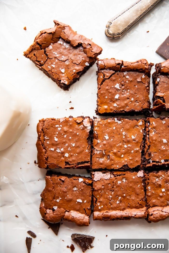 A batch of perfect paleo brownies shot overhead, with an antique knife to the side