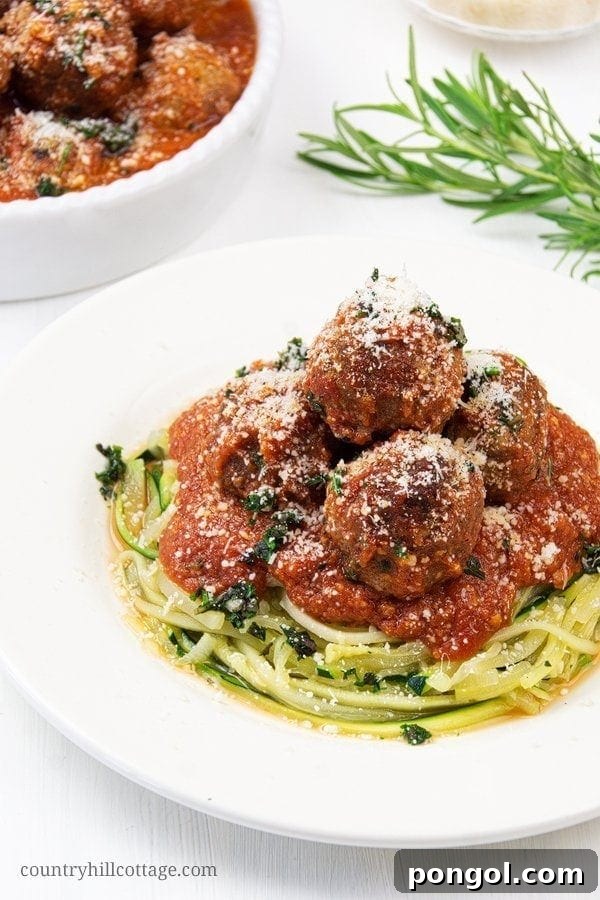 Keto slow cooker meatballs on veggie noodles