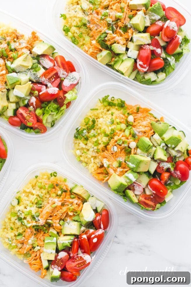 Buffalo chicken ranch lunches in meal prep containers
