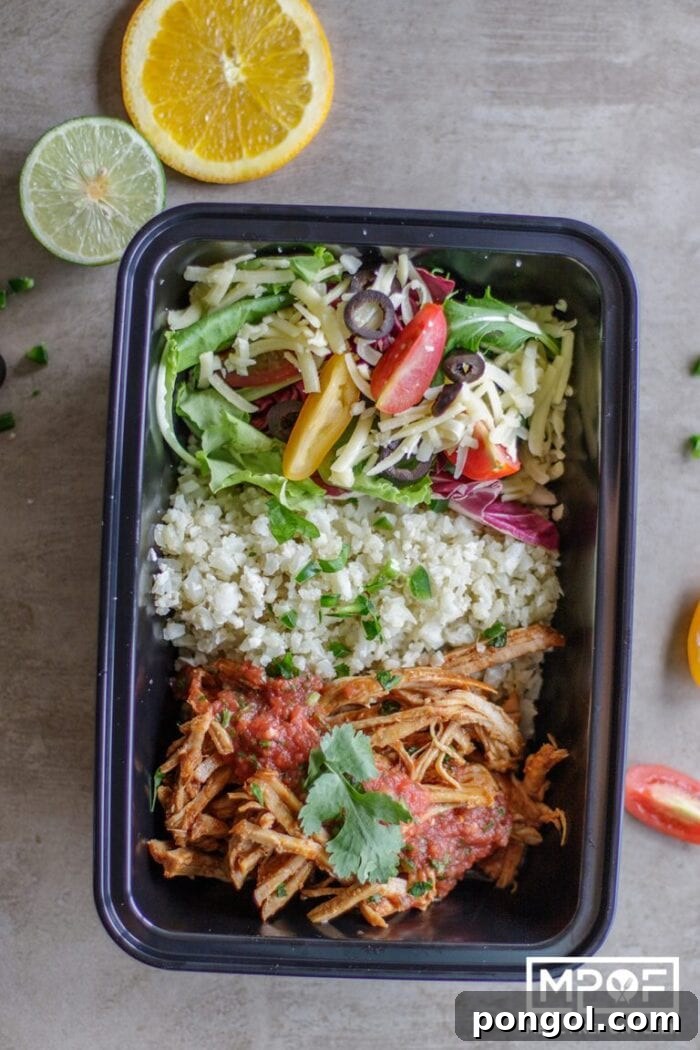 Pork carnitas meal prep bowl