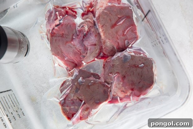 Filet mignon in a sous vide immersion cooker