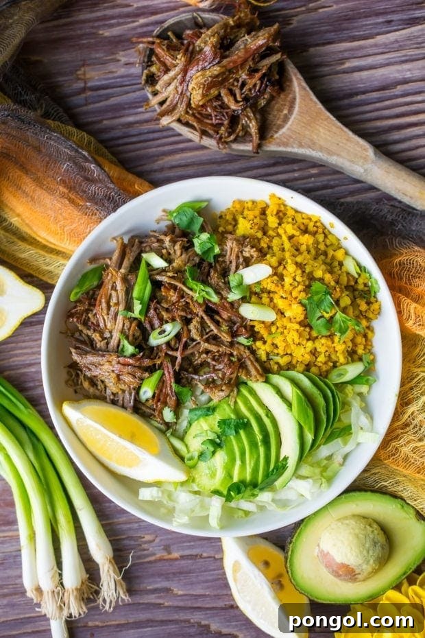 Low carb Instant Pot brisket bowls with avocado