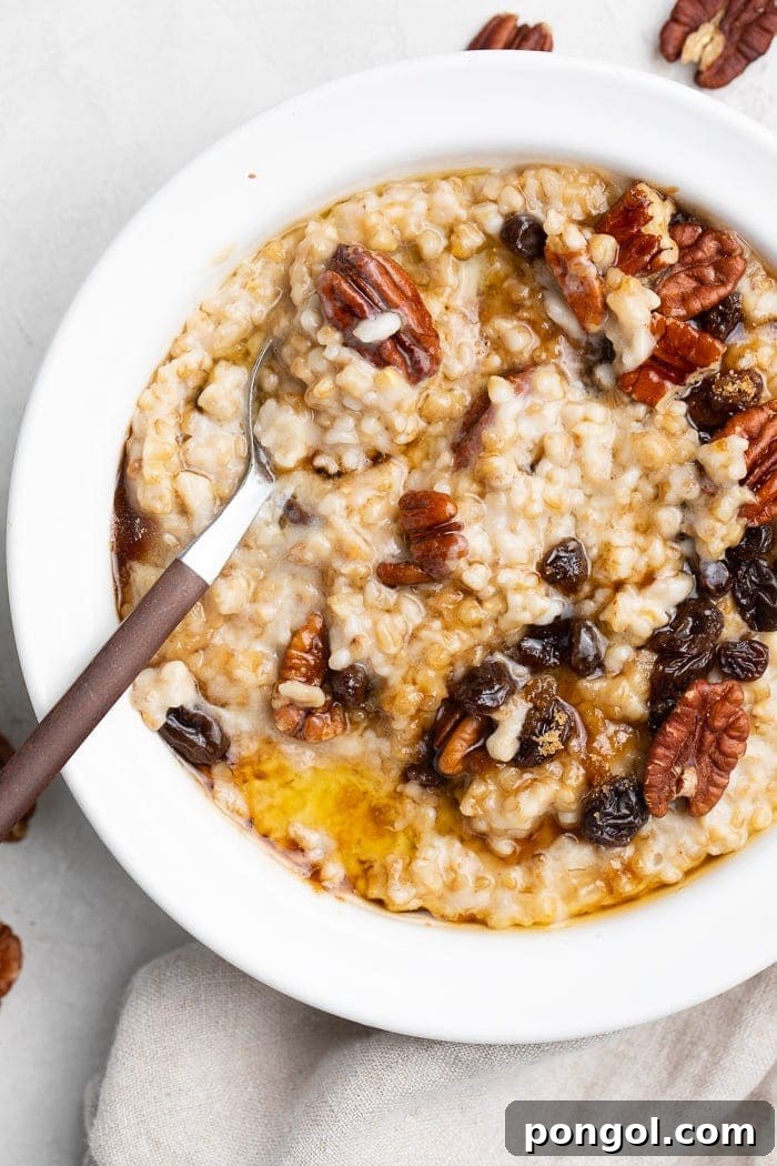 A white bowl of Instant Pot steel cut oats