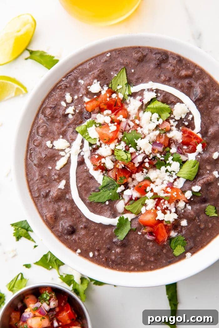 Speedy Black Bean Bliss 2 A beautifully garnished bowl of black bean soup, ready to be served.