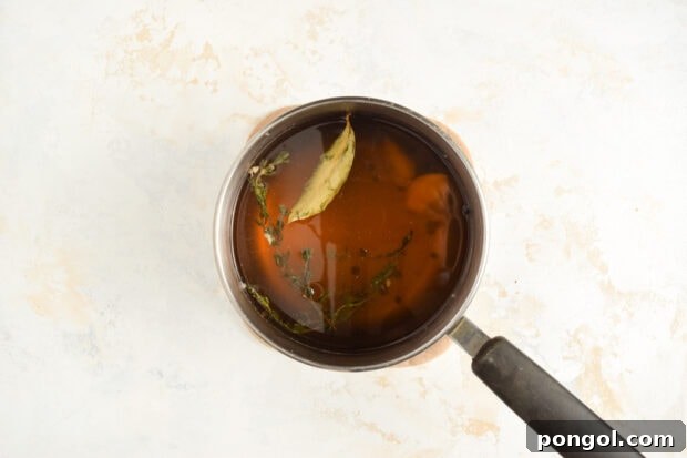 Brine cooling in a saucepan after ingredients have dissolved.