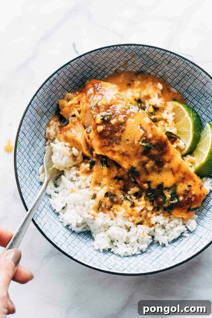 45 Delicious Coconut Milk Recipes 30 Coconut curry salmon in a bowl
