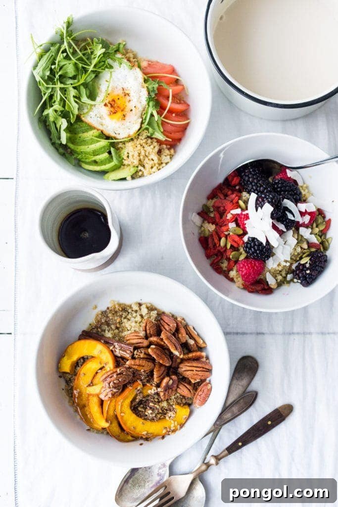 3 different kinds of morning grain bowls