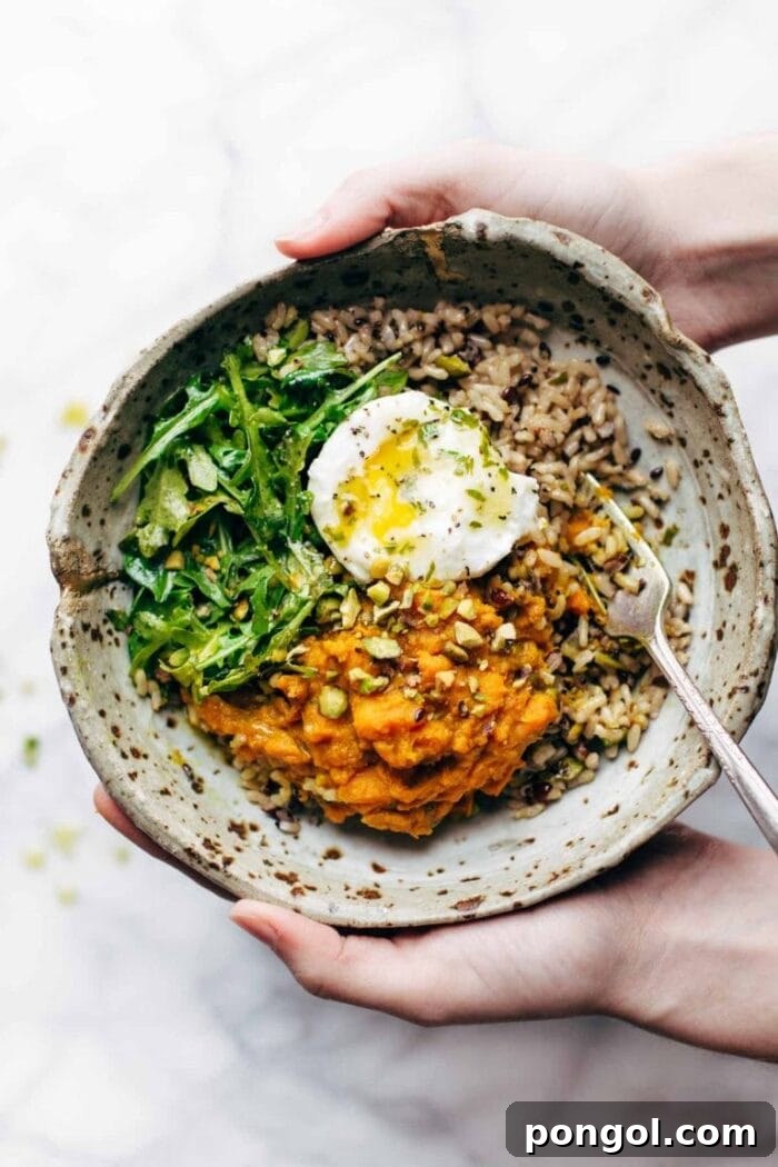 Healing grain bowl with a fried egg