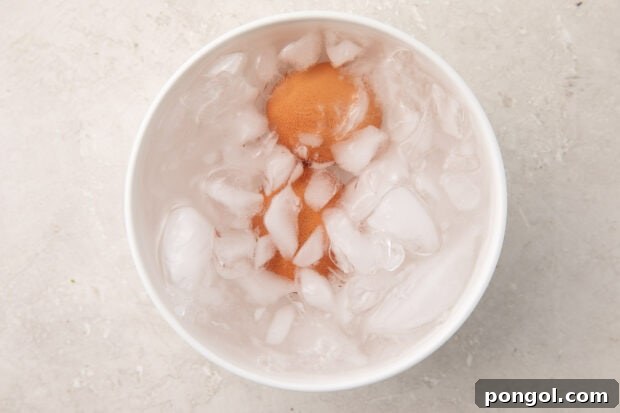 Eggs in ice bath