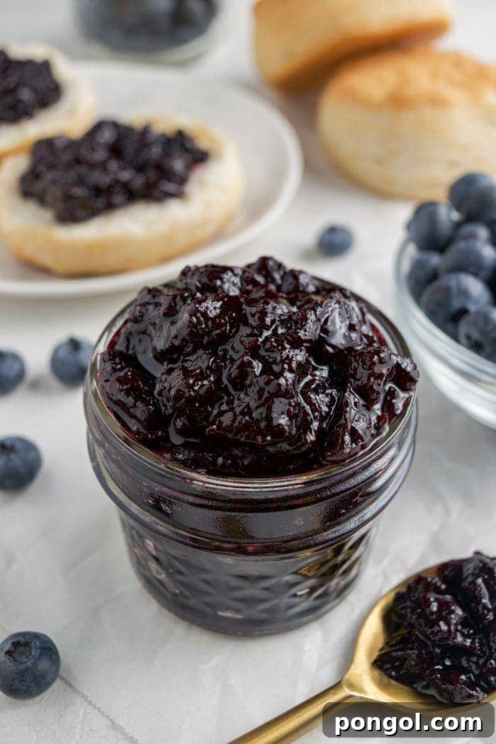 Vibrant Homemade Blueberry Jam in a Jar