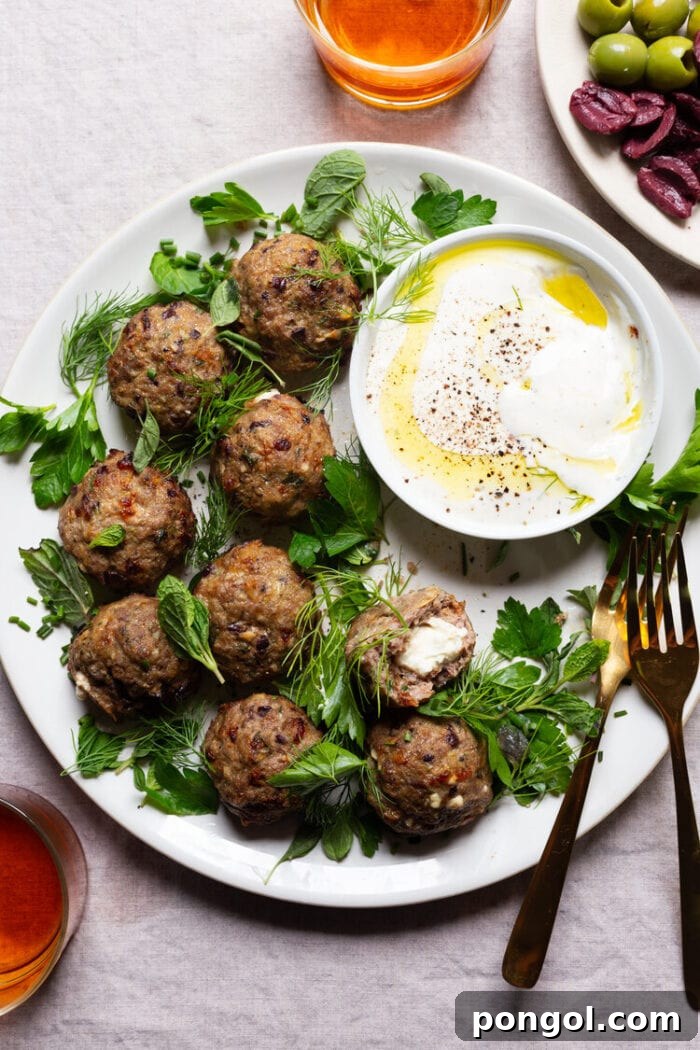 Feta stuffed lamb meatballs from The Daley Plate, juicy and savory