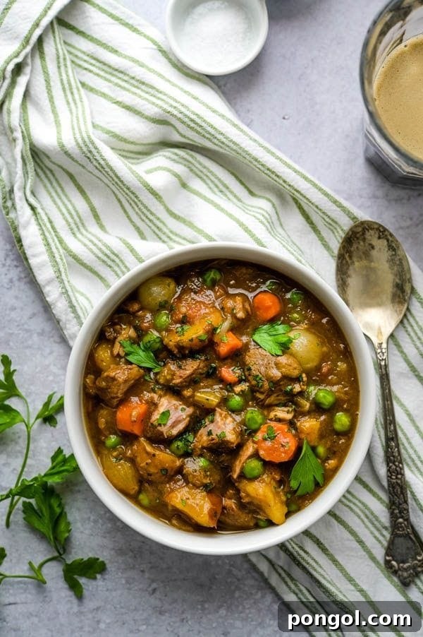 Irish stout stew from Garlic and Zest, rich and comforting