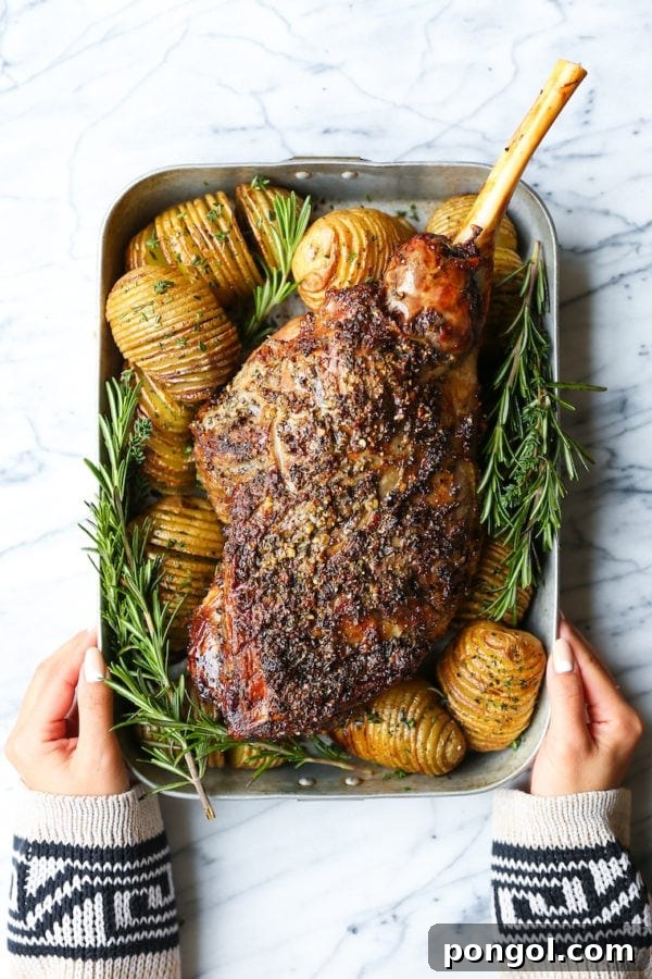 Roasted leg of lamb from Damn Delicious, beautifully browned and carved